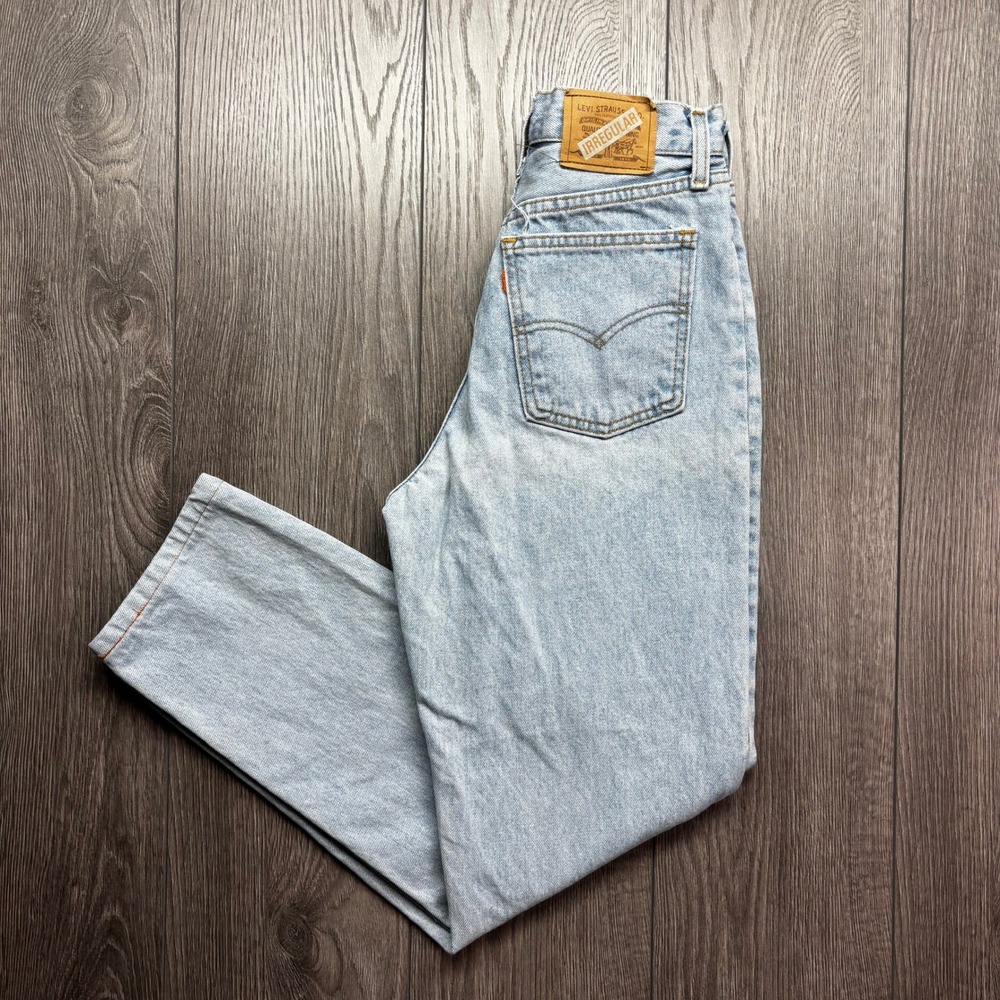 Vintage Levis 881 High Rise Tapered Jeans Light Wash Orange Tab 29x32 Fits 27